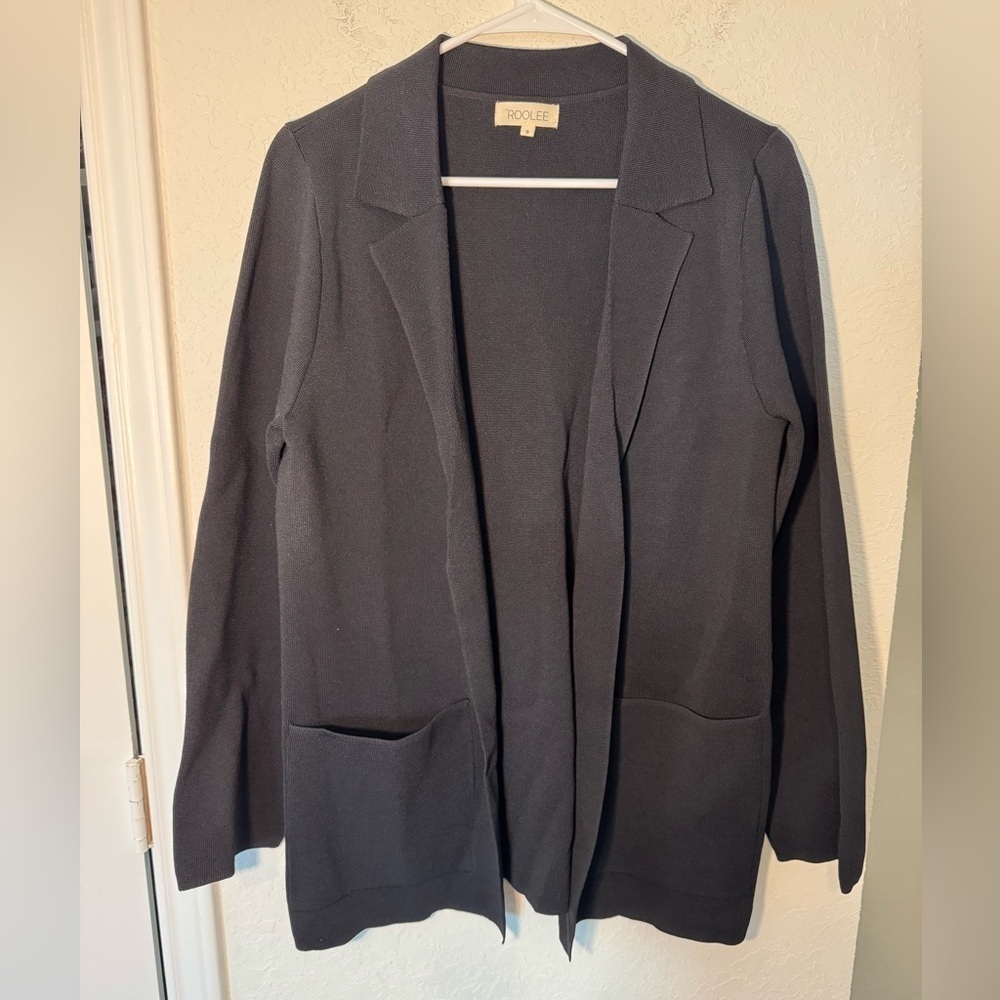 Roolee Black Open Front Long Blazer Cardigan Black Womens Size Small
